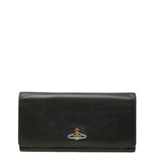Vivienne Westwood Logo Long Wallet, Black Leather, Women's